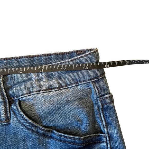 KanCan Distressed Denim Skirt Size 3/25 Raw Hem High Waist Mini Jean Skirt 721G - Picture 2 of 6